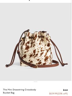 Madewell Mini Drawstring Crossbody Bucket Bag - Brown and Cream Cowhide